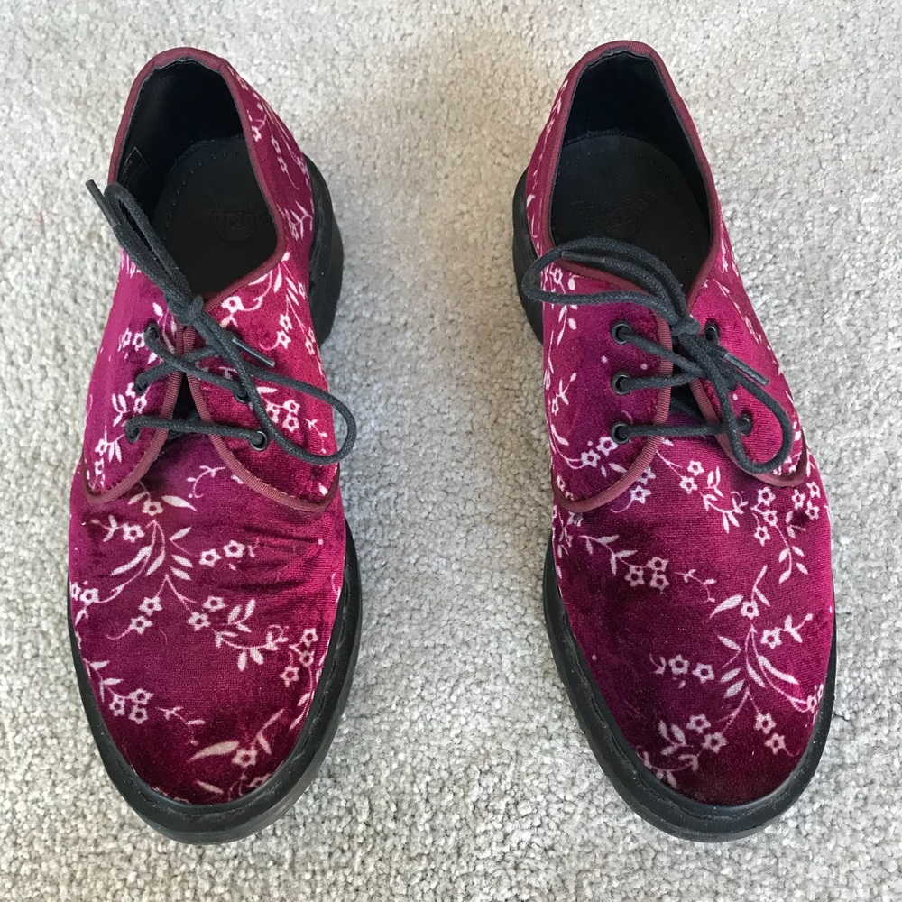 Velvet Floral Print Doc Marten Oxfords Sz 9